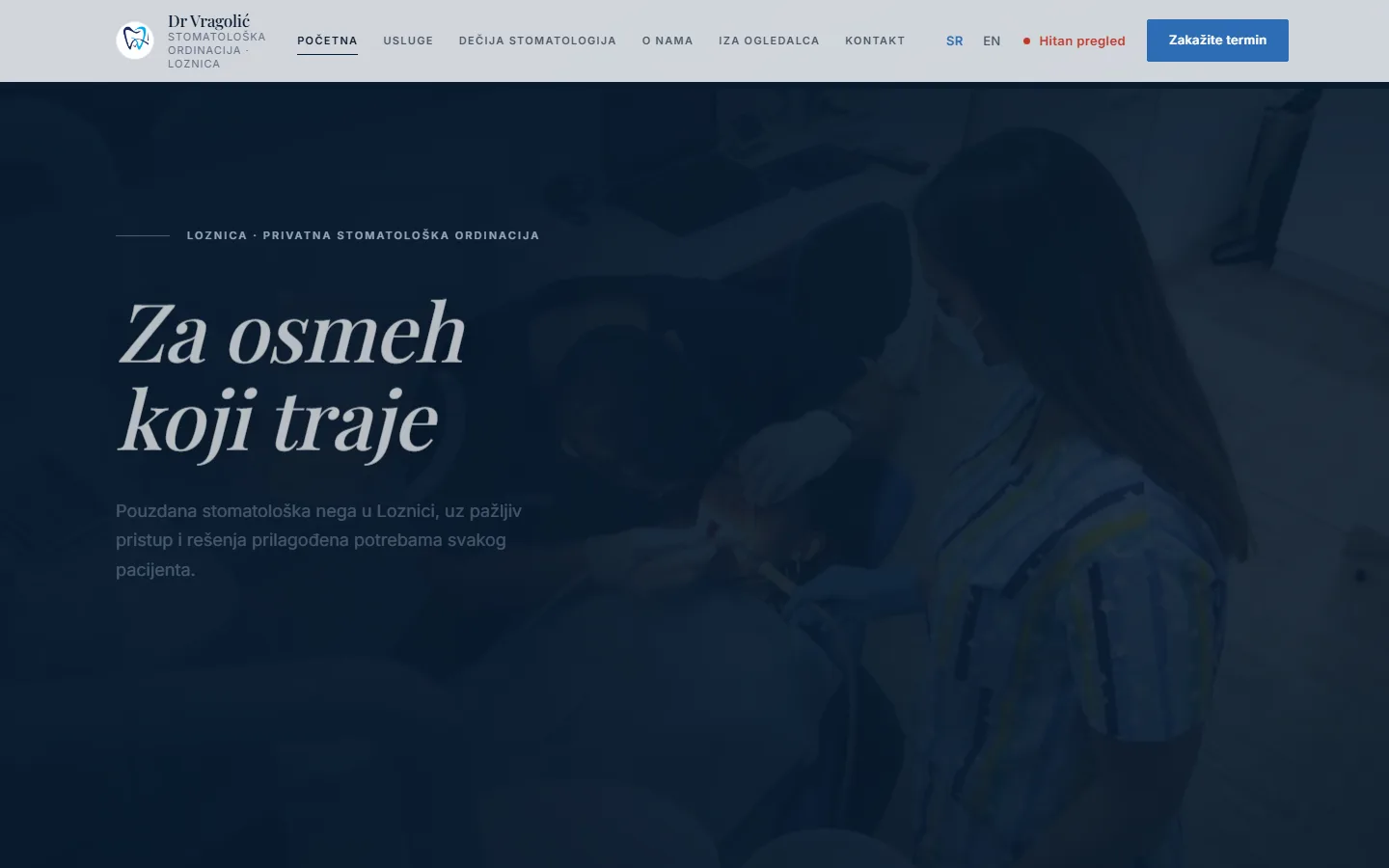 Screenshot of the homepage of the Dr Vragolić dental clinic website